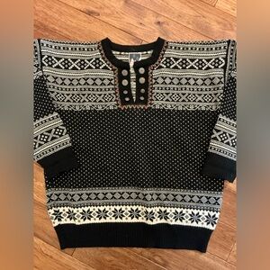 Dale of Norway Black and White Pure Wool Sweater, Button Detail